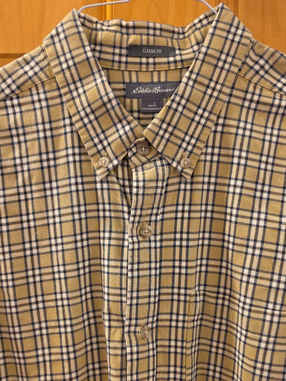 Eddie Bauer Yellow and Navy Plaid Button-Down Shirt